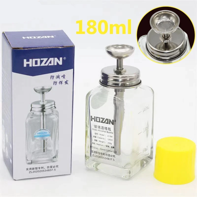HOZAN 180 مللي زجاجة كحول زجاجية على طراز الصحافة فوهة دفع صغيرة مسامية مضادة للرذاذ ومضادة للانسداد زجاجة نظيفة من الفولاذ المقاوم للصدأ