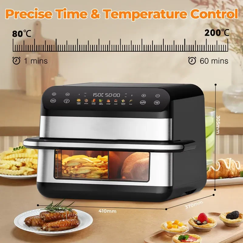 10L Dual-Basket Air Fryer Oven Combo Multi-Function with Visible Window 360° Hot Air Circulation for Oil-Free Cooking Digital