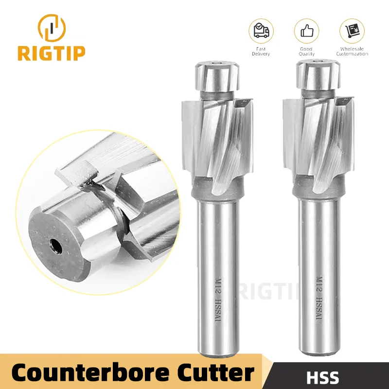 Piloted Counterbore Cutter HSS Flat Bolt Hole Cap Screw Countersink Milling Tool 4 Flutes Pilot M3 M20 Spot Router Slot Drill