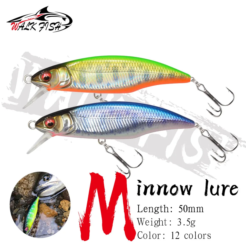 WALK FISH 1PCS Minnow Fishing Lure 3D Eyes 50mm 3.5g Plastic Hard Bait Artificial Lures Wobbler Crankbait Winter Sea Fishing