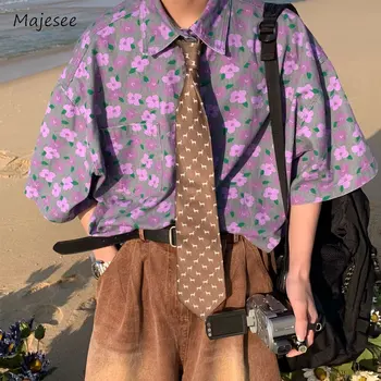 Floral Shirts Männer Sommer Vintage Lose Japanischen Stil Slouchy Chic Harajuku Kurzarm Strand Berufung Tops High Street College