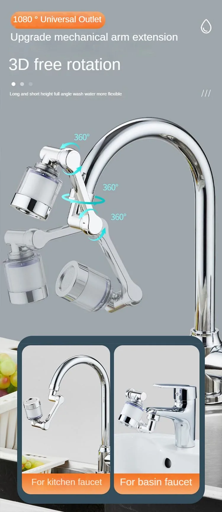 Küchen armatur Waschbecken Dusch spray Wasserhahn Ausziehdüse Wasserfall 3-Wege-Anschluss Waschbecken Bad WC Wasserhahn Kopf – Detail 3