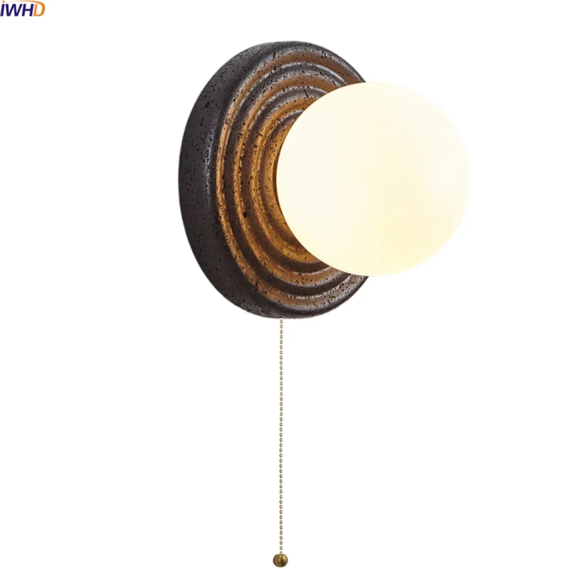 

IWHD White Glass Ball LED Wall Lamp Sconce Art 220v 110v Black Travertine Living Room Bathroom Stair Light Fixture Wandleuchte