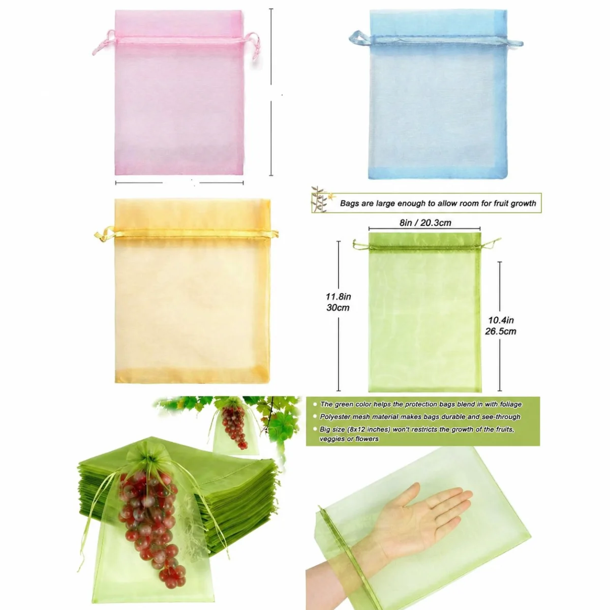 Reusable Fruit Insect Proof Drawstring Bags Plants Protection Mesh Bags Pest Barrier Covers for Fruit Trees Home Garden Supplies