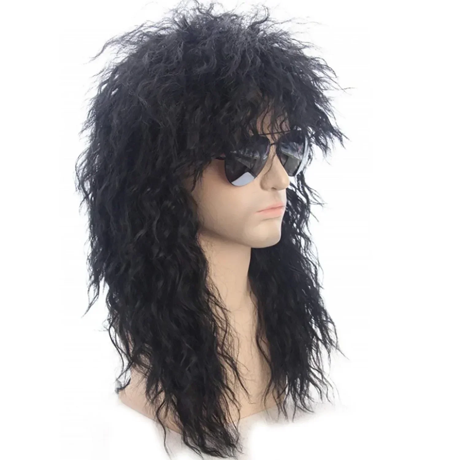 الرجال أو النساء 80s شعر مستعار أسود البوري الباروكات هالوين زي الذكور بيروكات صناعية فاسق المعادن الثقيلة الروك طويل مجعد الشعر