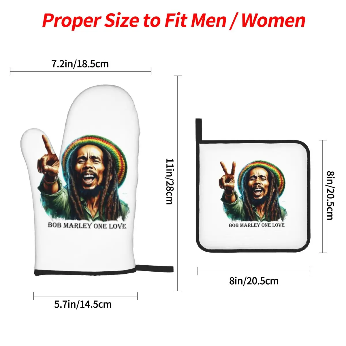 Jamaica Reggae Rock Bob Marley Oven Mitts and Pot Holder Sets of 4 for Baking Kitchen Cooking BBQ Resistant Non-Slip Gloves