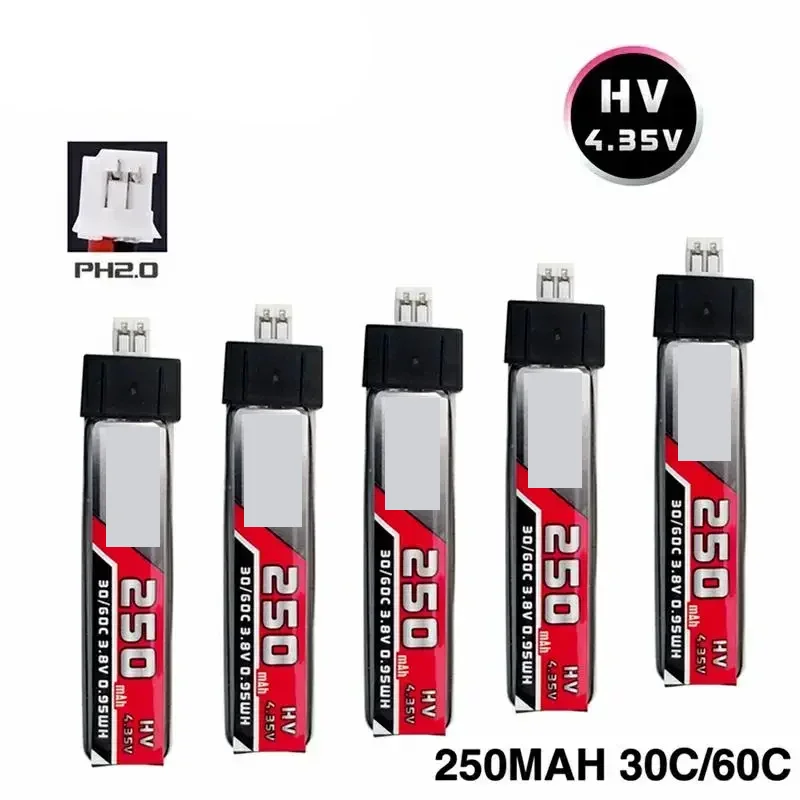 

5PCS 250mAh 1S 3.8V 30C HV Lipo Battery PH2.0/MX1.25 For Blade Nano QX Inductrix FPV Tiny Whoop Tiny7 Betafpv 65S Drone