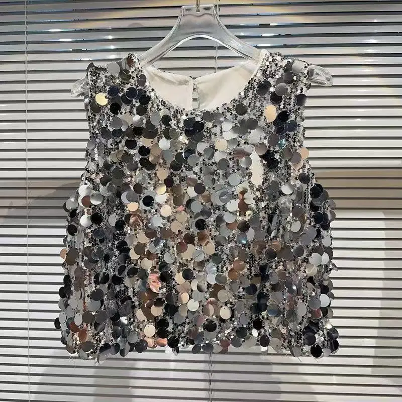 

Kids Girls' Sequin Vest Summer New Style Children's Sequin European and American Fashionable Loose Vest T-shirt