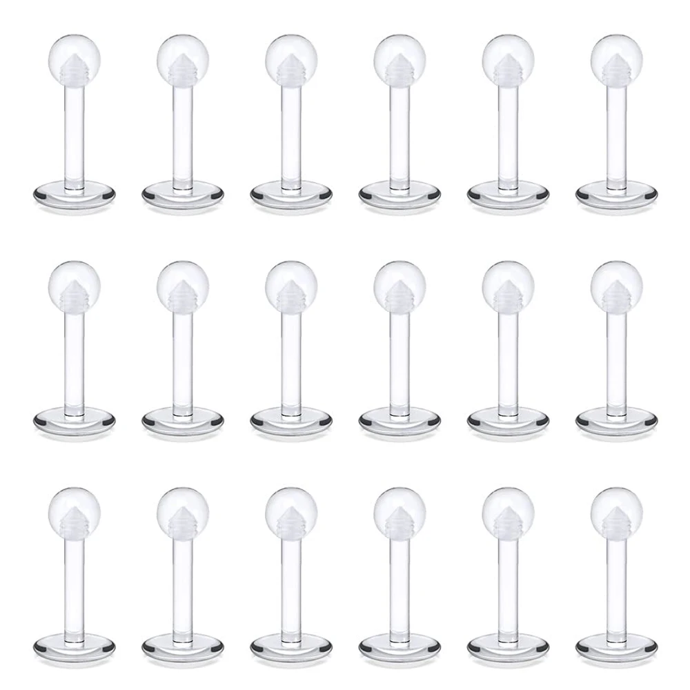 10PCS 16G Clear Acrylic Lip Rings Monroe Labret Studs Piercing Jewelry Bioflex Ear Tragus Helix Earring Retainer 6-12mm