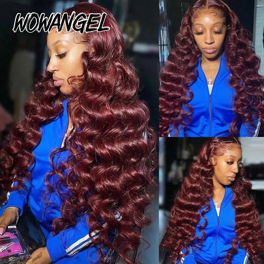 99J بورجوندي داكن فضفاض موجة الدانتيل الباروكة الأمامية 13x6 HD الدانتيل الجبهة الباروكات الإنسان على استعداد لارتداء الباروكات غلويليس قبل قطعها للنساء