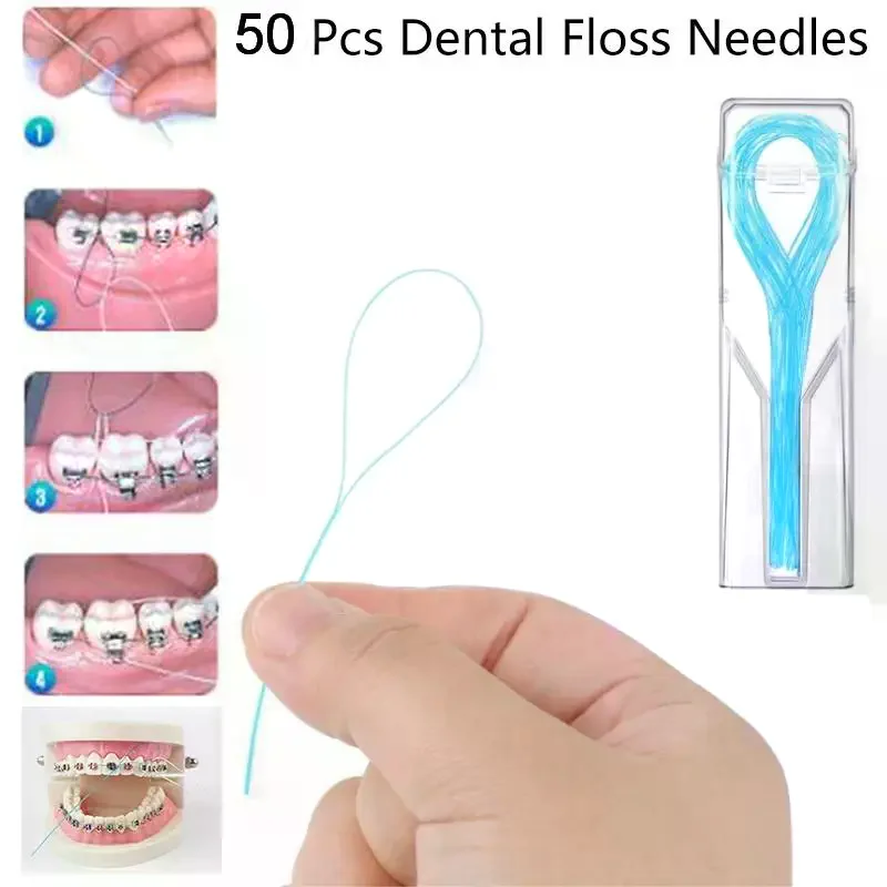 /ACR/50Pcs Dental Floss Threader Braces Guide Thread Wire Oral Cleaning Tool For Teeth Bridge Crown Daily Dental Care