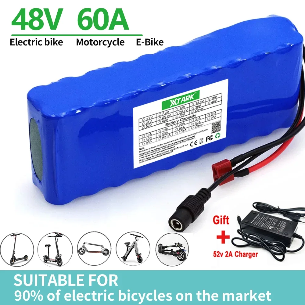 

E-bike Battery 48v 60Ah 18650 Lithium Ion Battery Pack 13S2P Bike Conversion Kit Bafang 1000w and 54.6V 2A Charger + XT60 E-bik