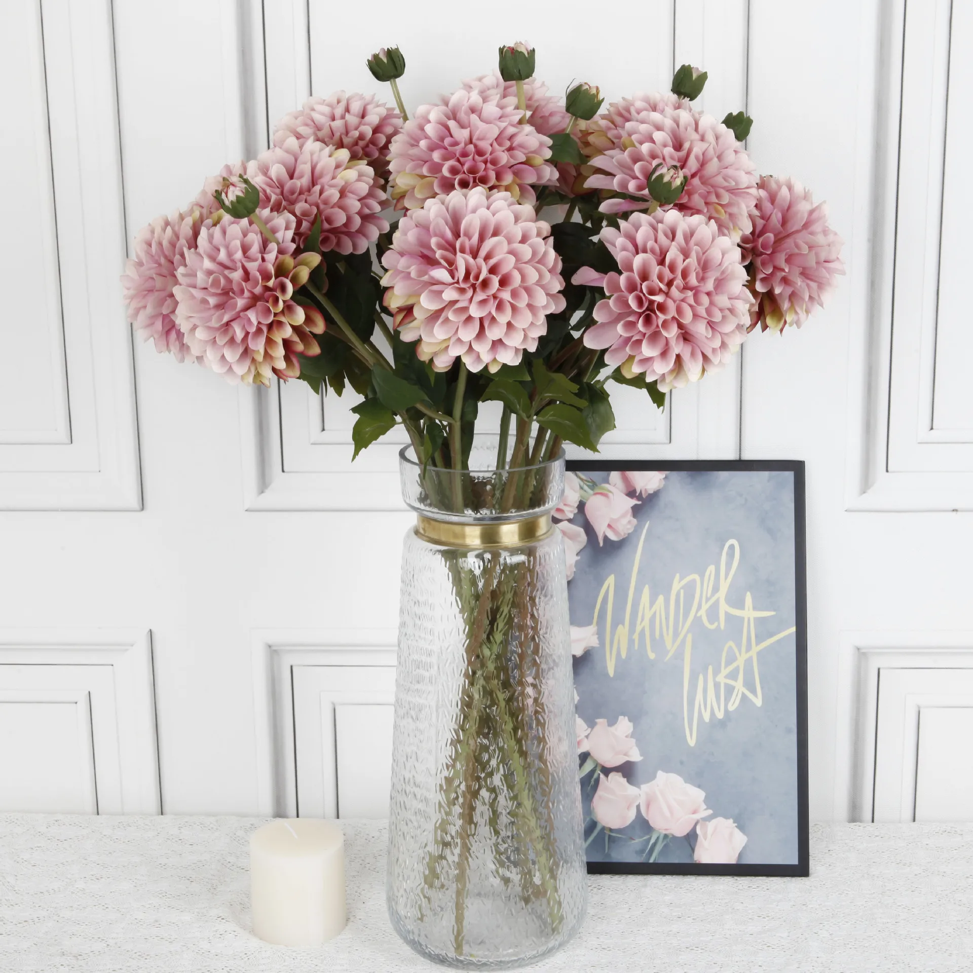 

5Pcs Artificial 2heads Dahlia Chrysanthemum Silk Flower for Home Decoration Wedding Flower Arrangement Party Fake Dahlia Floral
