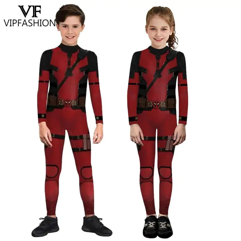 VIP FASHION dzieci Wolverine Deadpool kostium chłopiec dziewczyna Cosplay Zentai body ubrania na Halloween strój na imprezę szkolną fantazyjny kombinezon