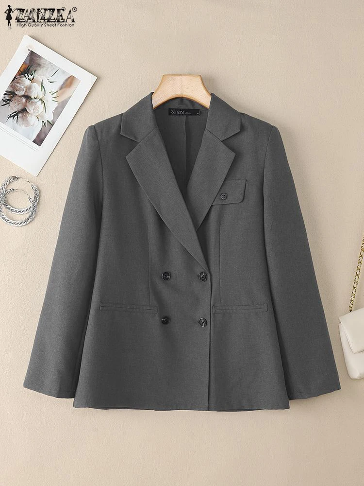 

Stylish Women Blazer Jackets ZANZEA 2025 Autumn Office Outwears Elegant Lapel Neck Button Down Coats Long Sleeve Blazer Suits