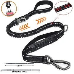 Double Handle Retractable Dog Leash Reflective Elastic Dog leashes for Pet Running Training Large Dog Leash Car Seatbelt Buckle