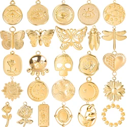5pcs/Lot Gold Color Animal Butterfly Charm Ojo Turco Stainless Steel Charms For Jewelry Making Supplies Skull Head Star Moon Eye