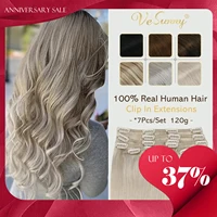 Extensiones de cabello con Clip VeSunny, pelucas Remy de doble trama de cabello humano, 7 Uds., extensiones con Clip, cabello brasileño marrón oscuro Rubio 100gr