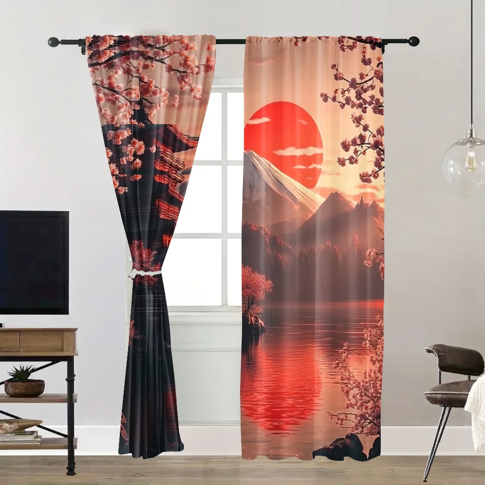2pc,  Window Treatment Curtains Elegant Japanese Landscape Versatile Polyester Fabric,Without Electricity summer party