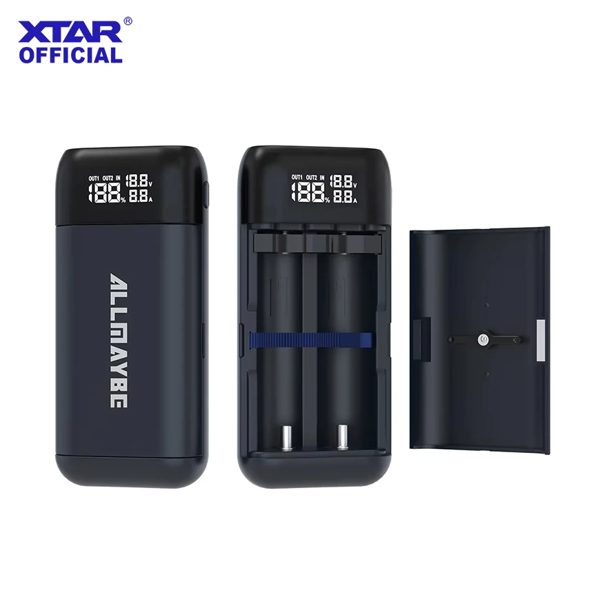 XTAR PB2SL 충전식 리튬 이온 배터리 충전기, DIY 보조배터리 휴대용 충전기, QC3.0 고속 충전기, 18650 21700 20700