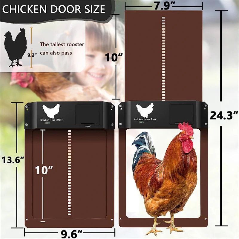 Automatic Chicken Coop Door Opener Battery Powered Light Sense Control Waterproof Pet Flap Accessories Upgrade ABS House Gate