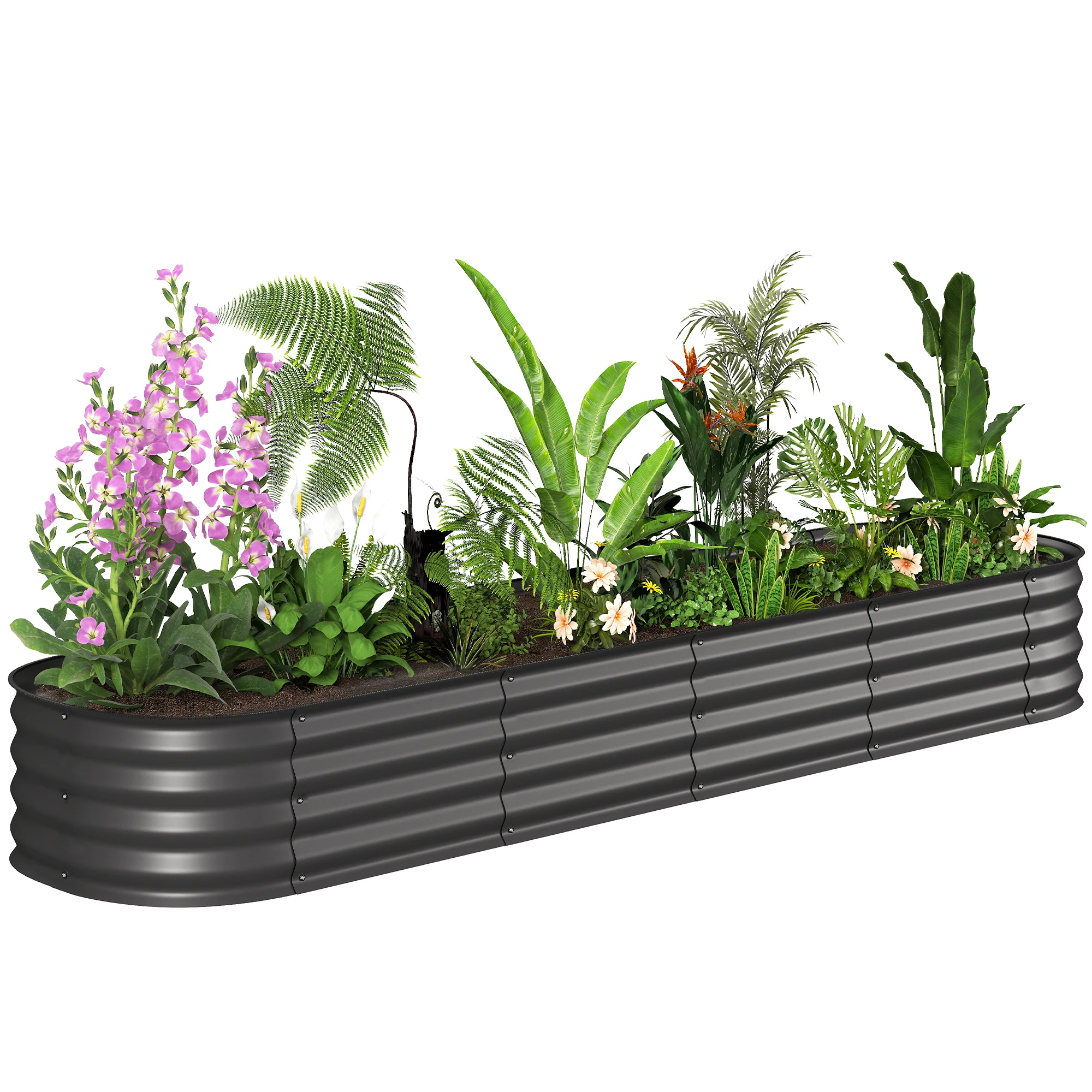 Jardinière carré potager de jardin en acier galvanisé modulable pour légumes plantes fleurs, 240 x 62 x 30 cm gris foncé