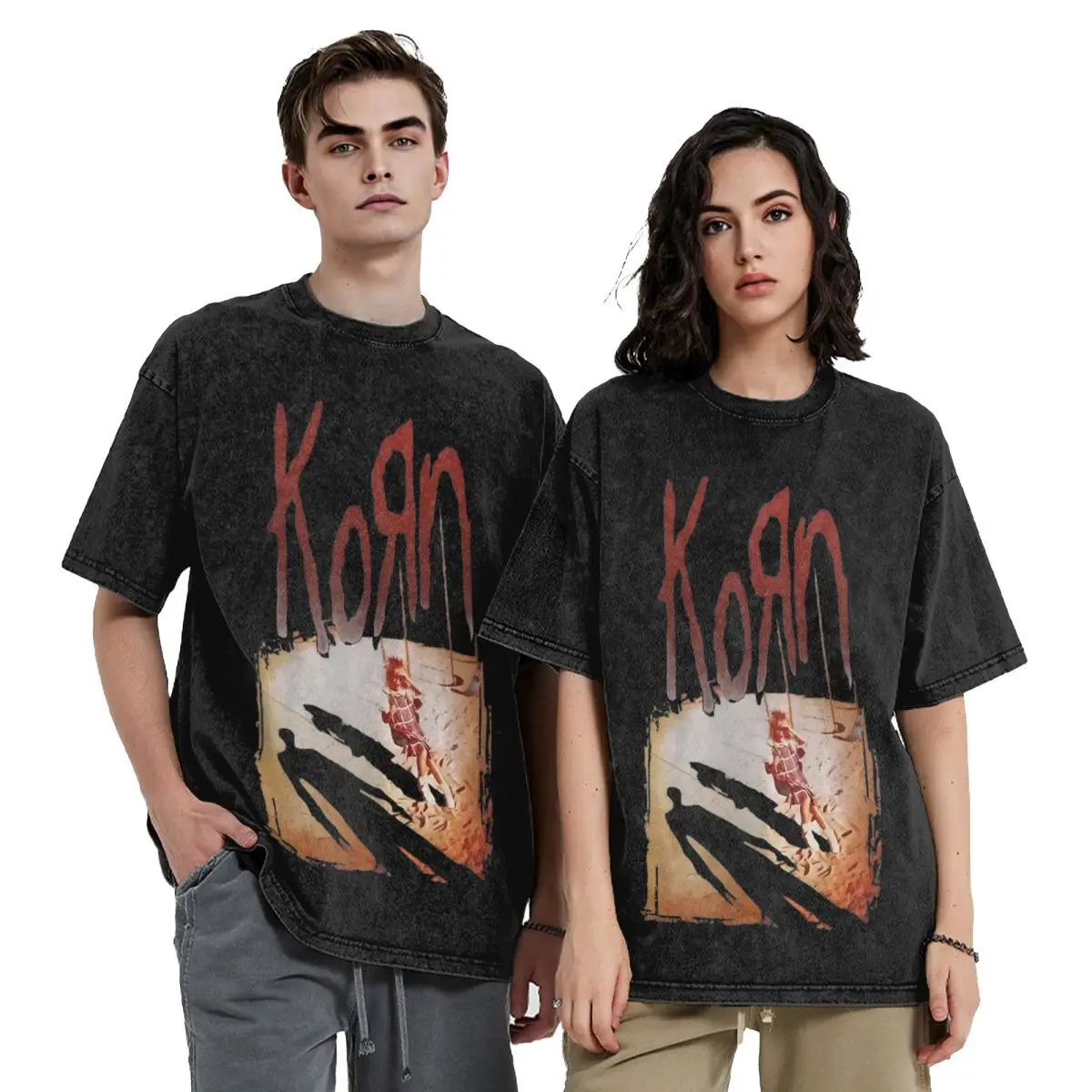 Korn T Shirt Hip Hop Washed Cotton Oversize T-Shirts Rock Band Retro for Men Women Tops Streetwear Summer Tee Shirt