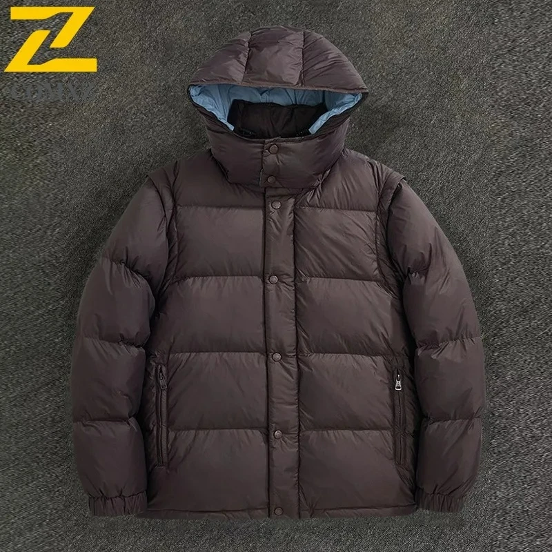 COMXZ 2025 شتاء جديد أسفل سترة الرجال عادية الرياضة النمط الأمريكي أسفل معطف انفصال أسفل Wearwaterproof يندبروف سترة واقية