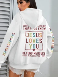 Jesus Loves You Hoodies Women Letter Prints Hooded Loose Pocket Sweatshirts Winter Fleece Warm Tops Street Black Woman Clothes