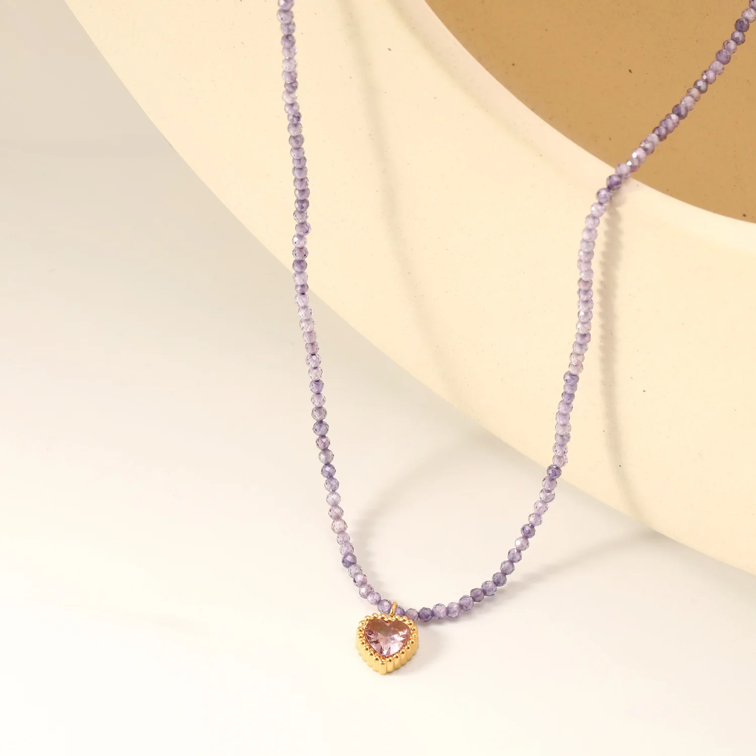 Macaron Multicolor Faceted Mini Bead Scalloped Edge Red Heart Zircon Necklace 316 Stainless Steel Summer Sweet Rainbow Beaded Ch