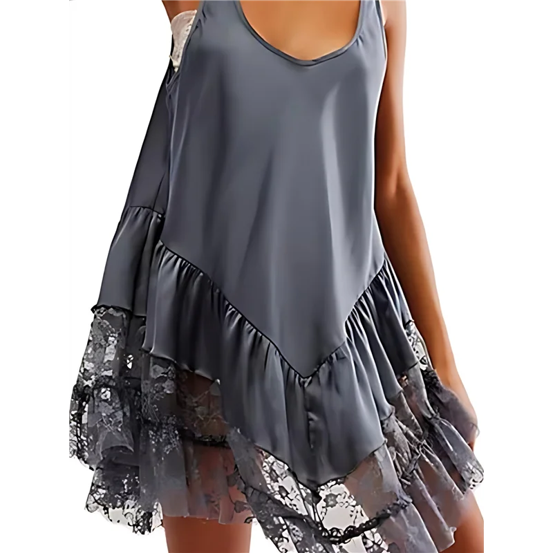 

Hot Kf-Women's Lace Flowing Mini Dress Y2k Sleeveless Backless Suspender Dress Low Waist Short Dress Nightgown