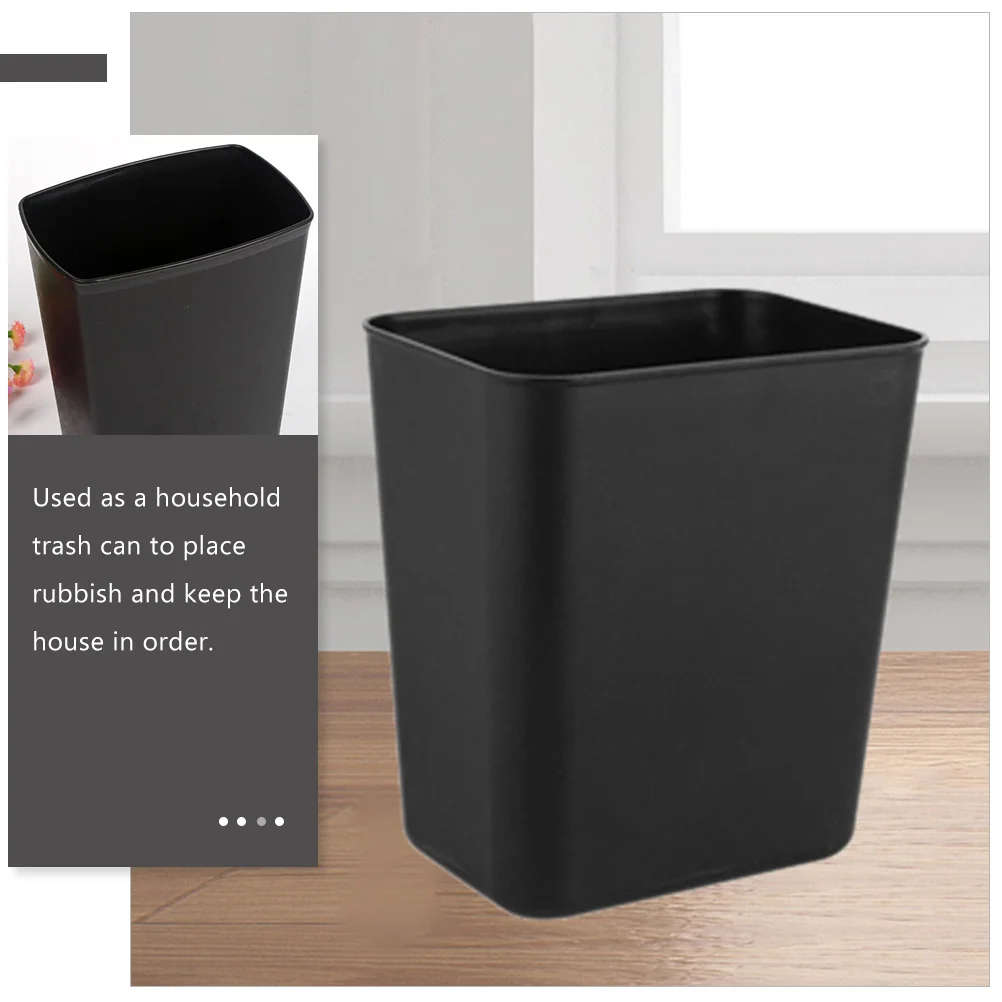 14L Trash Can Kitchen Small Capacity Wastebasket Square Garbage Container Black Waste Bin Modern Bucket for Office Bedroom