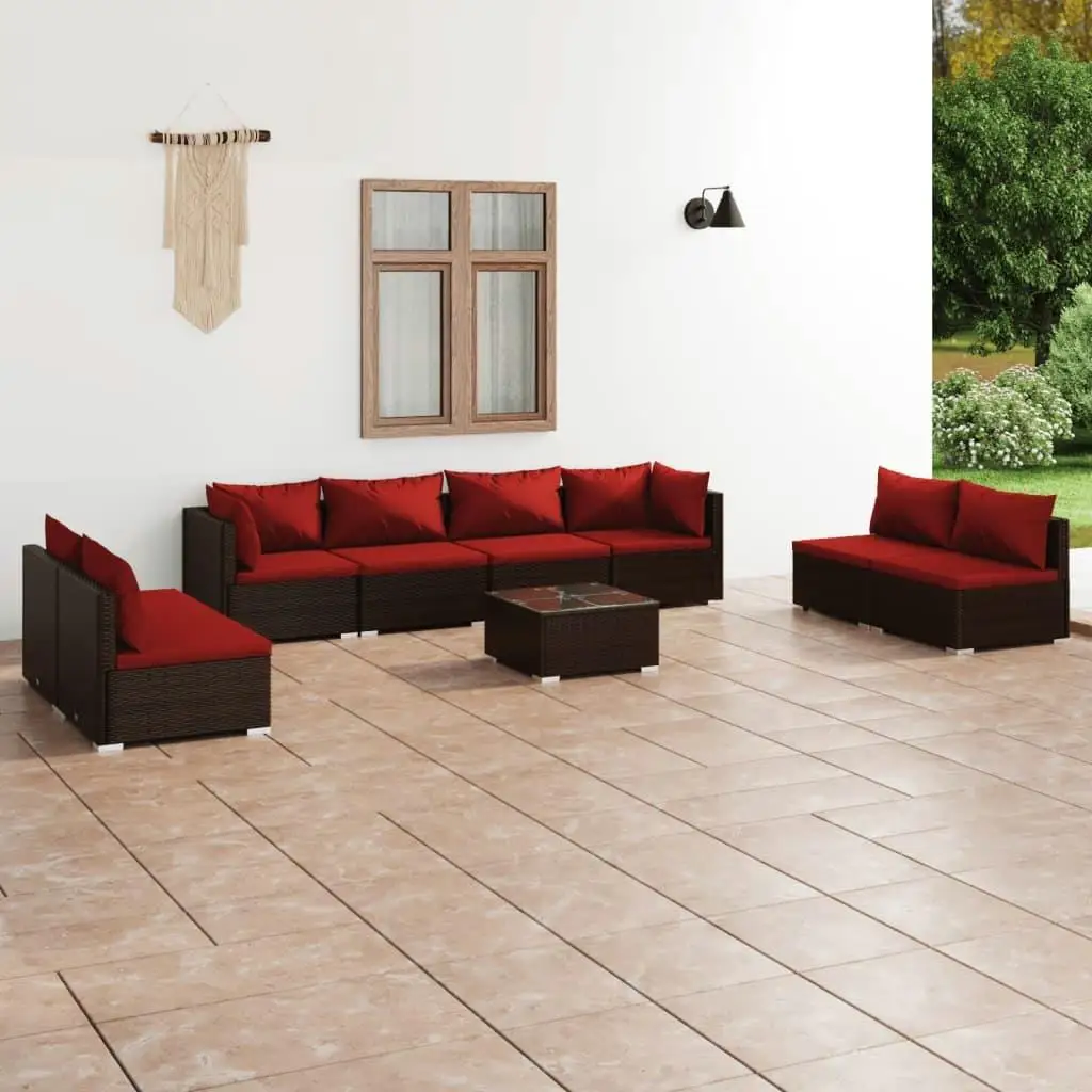 9-Piece Brown Poly Rattan Patio Lounge Set with Cushions - Outdoor Furniture for Garden & Balcony