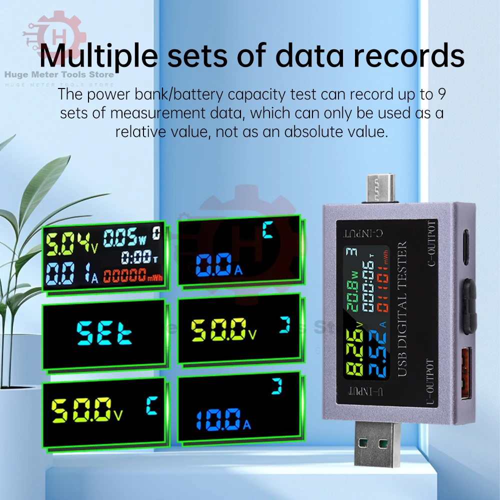 USB+Type-C Multi-function Digital Display DC Voltage Ammeter Power Meter DC 4.5~50V Voltmeter Ammeter Charger Capacity Tester