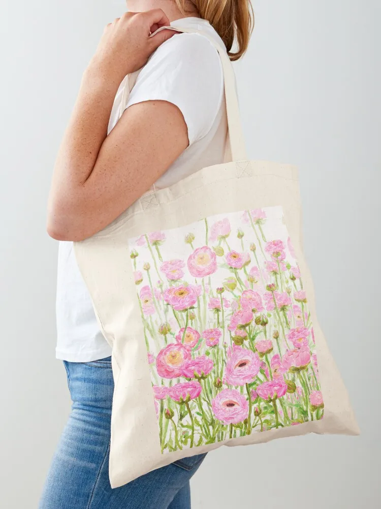 

pink ranunculus buttercup field Tote Bag tote bag university Portable shopping bag custom canvas tote bags cloth bags