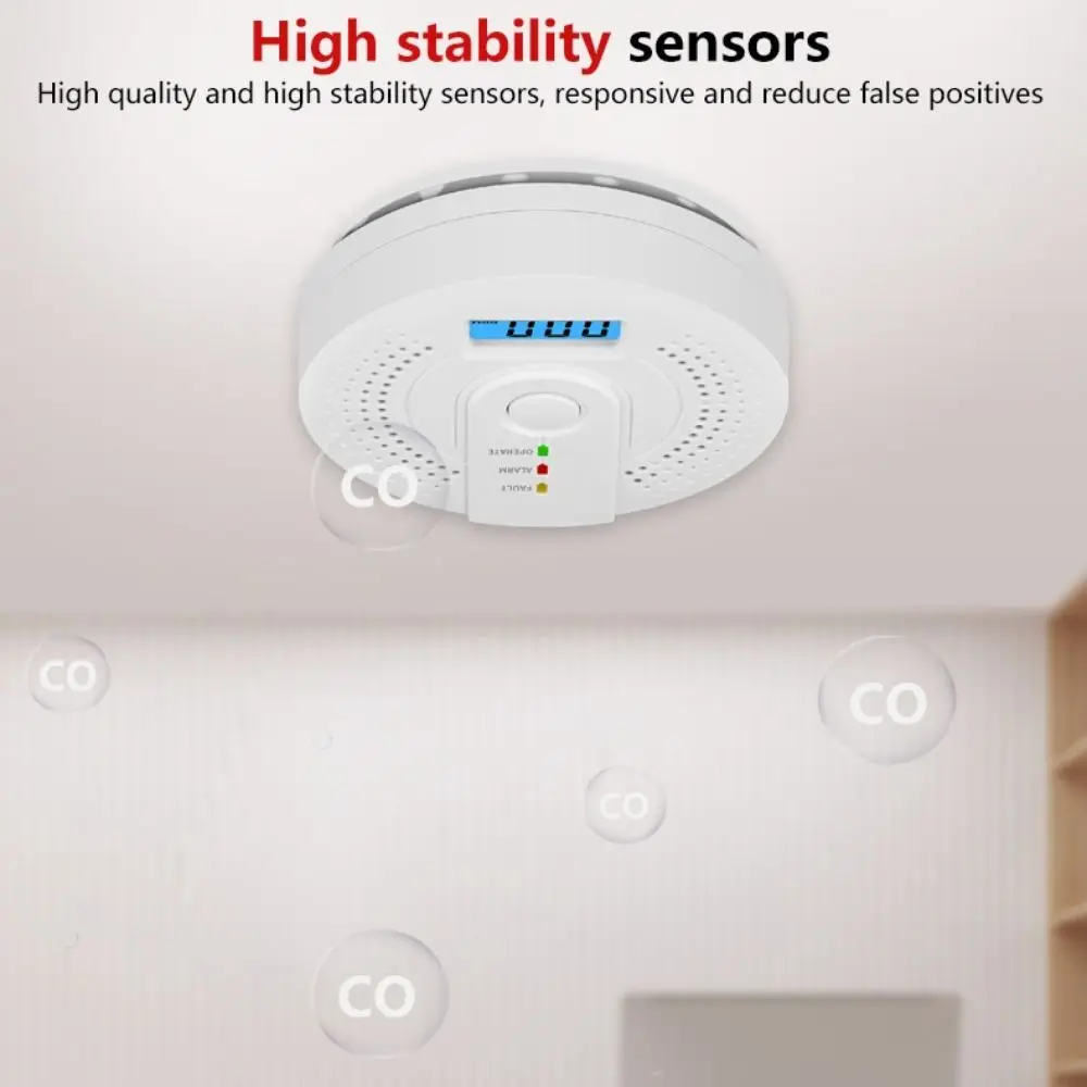 High Sensitive LED Digital Display Carbon Monoxide Detector Sound Light Warning CO Gas Monitor White Depot Test CO Sensor Office