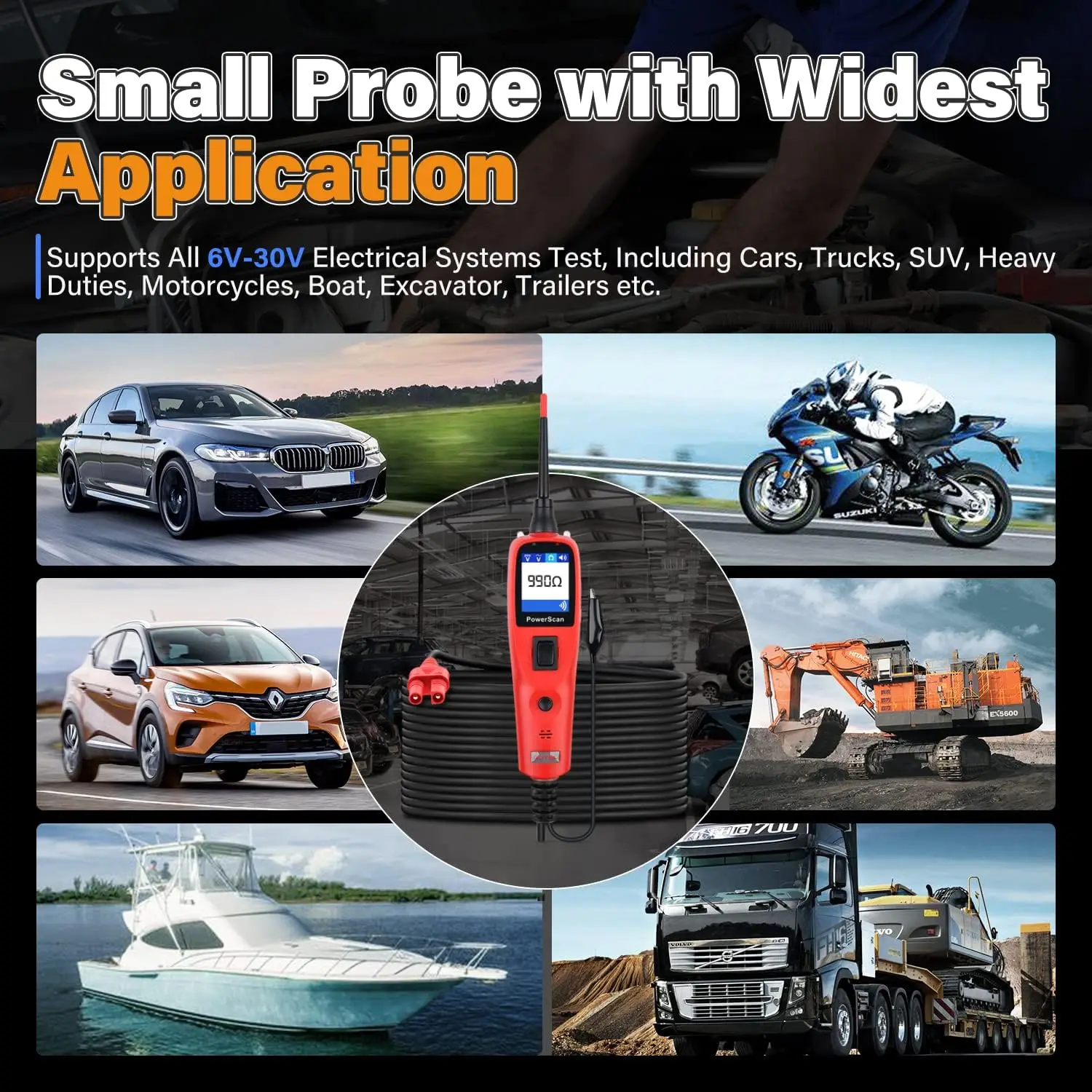 Autel PowerScan PS100 Tester obwodów samochodowych 12-24V Narzędzie sondy obwodu zasilania Narzędzie do testowania krótkiego obwodu otwartego