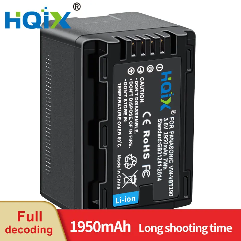 

HQIX for Panasoinc HC-V250 V270 V360 V380 V480 V520 V550 V720 V770 V785 VX1 VX870 VX980 VX985 Camera VW-VBT190 Charger Battery