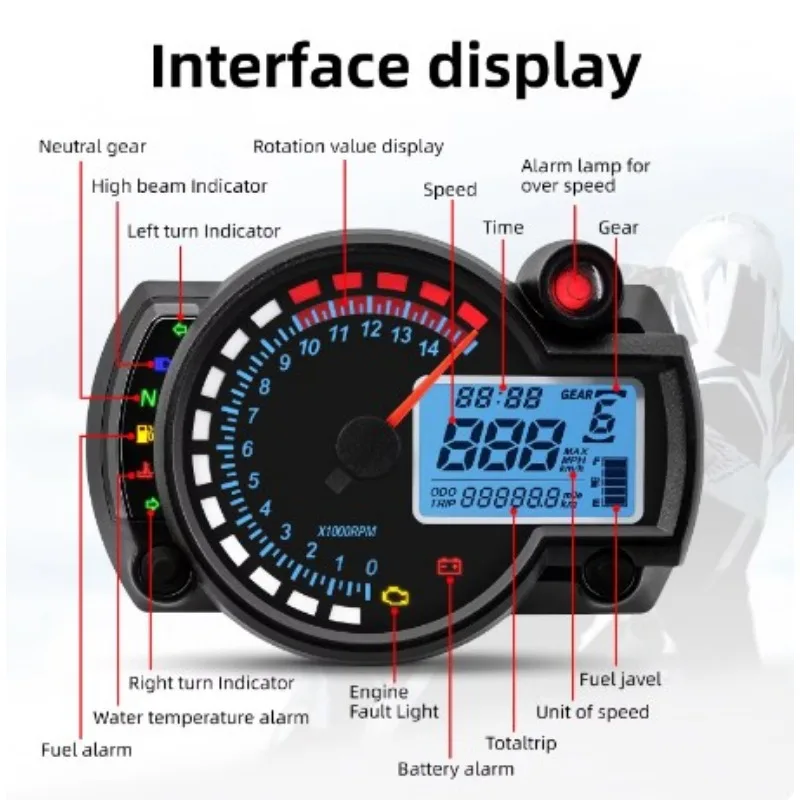 Universal Digital Motorcycle Speedometer 7 Colors Auto LCD Digital Odometer Dirt Pit Bike Gauge Moto Dashboard Meter，1pcs