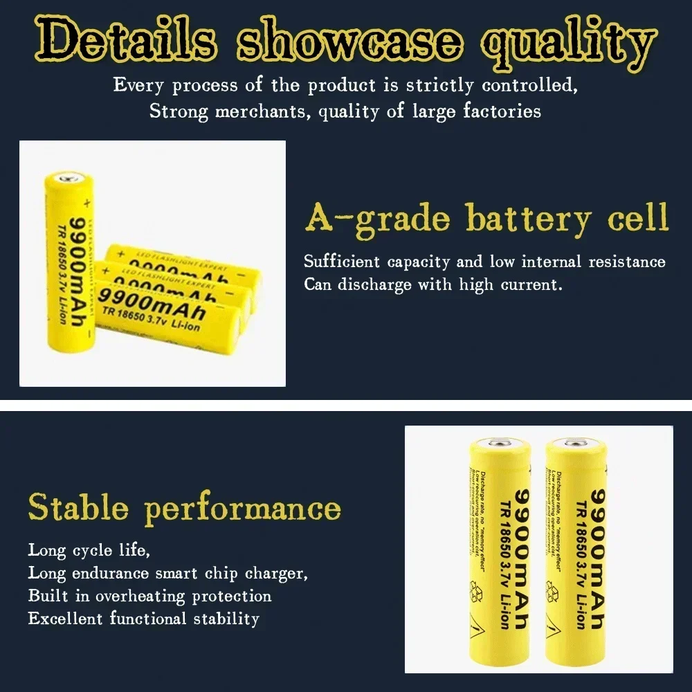 18650 Battery Rechargeable Battery 3.7V 18650 9900mah Capacity Li-Ion Chargeable Battery for Pocket lamp