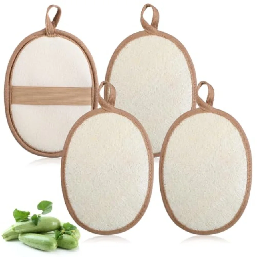 4 Pcs Natural Loofah Body Scrubber Exfoliating, Luffa Bath Sponge, Gentle Exfoliation for Women and Men, Multipurpose Body and