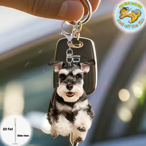 Running Schnauzer Pendant Keychain,Cute Puppy 2D Flat Acrylic Ornament Charm,Hanging Decoration for Car,Bags,Festive,Party,Gift