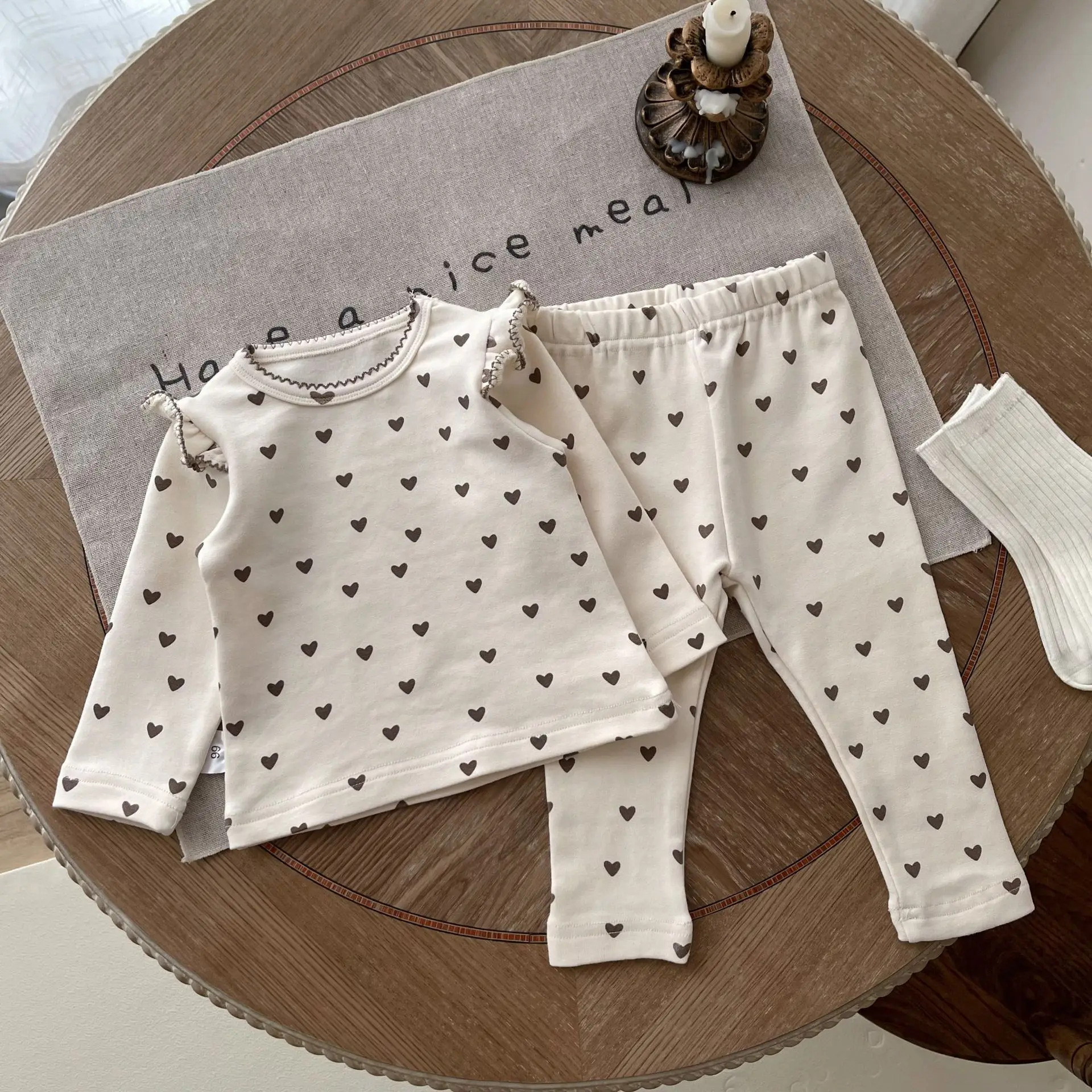 2024 Autumn New Baby Home Clothes Set Infant Cute Fly Sleeve Tops + Pants 2pcs Suit Cotton Long Sleeve Baby Girl Outfits 0-24M