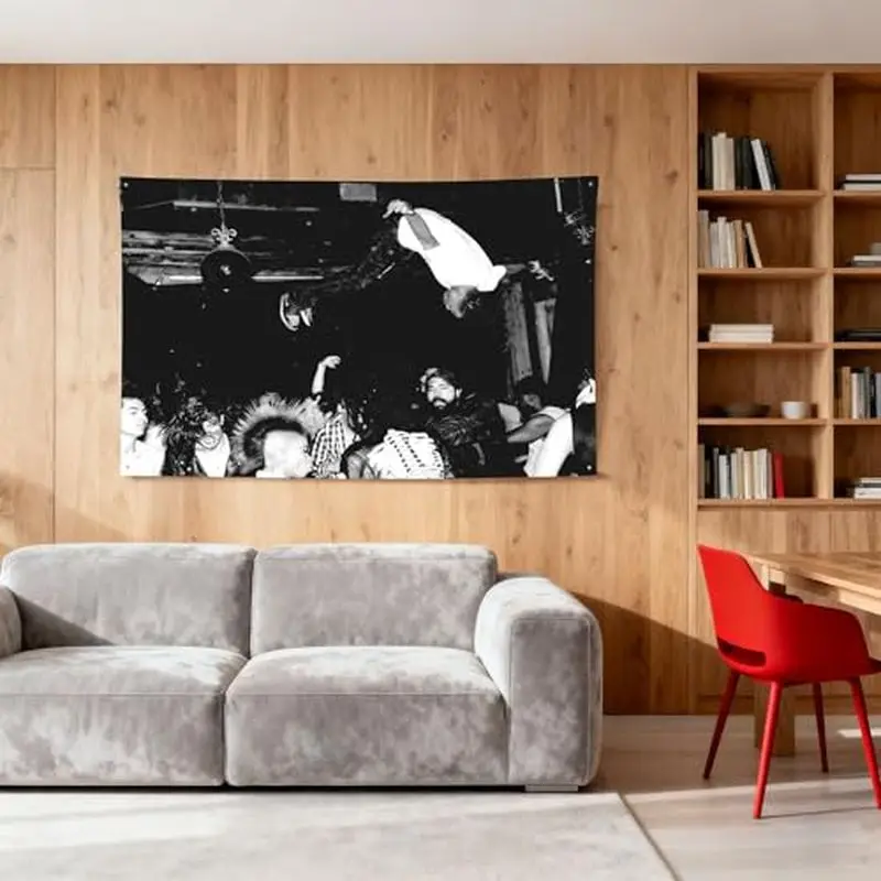 VIKAMA Black White Hip Hop Portrait Tapestry, Retro Rap Characters Wall Hanging, Street Style Wall Decor for Room
