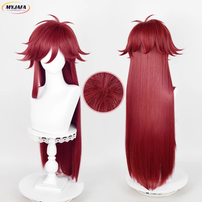 Anime Grell Sutcliff Cosplay Wig Long Dark Red Fluffy Heat Resistant Synthetic Hair Halloween Cosplay Costumes Wigs + Wig Cap