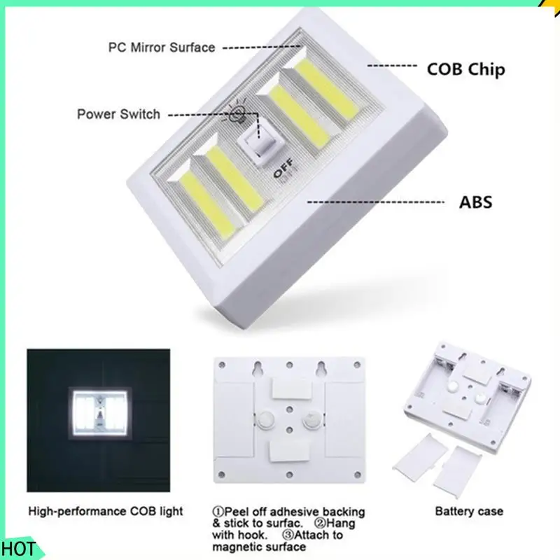 AWAH 2Pcs COB Wall Lamp Switch LED Battery Powered Garage Cabinet Closet Lamp Emergency Camping Night Lights