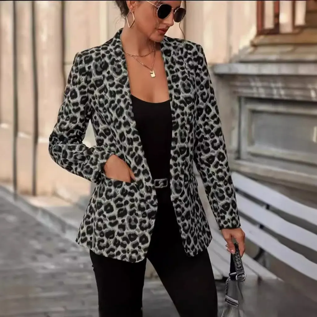 

Leopard Print Suit Jacket Women's Fashion Outerwear for Spring Autumn