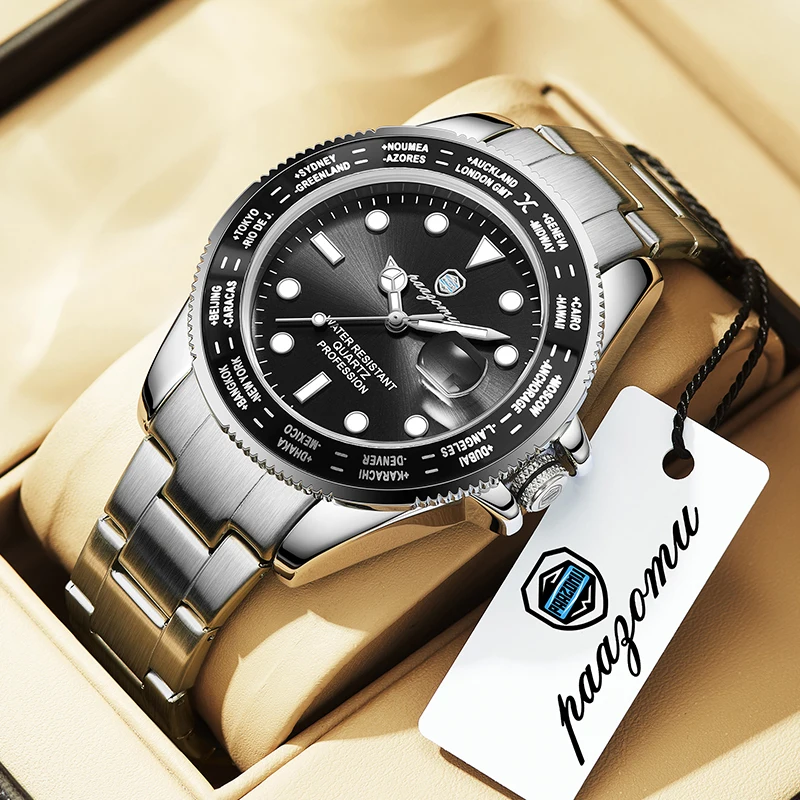 

PAAZOMU оригинальные кварцевые мужские часы из нержавеющей стали, модные наручные часы с датой для мужчин, водонепроницаемые светящиеся классические мужские часы