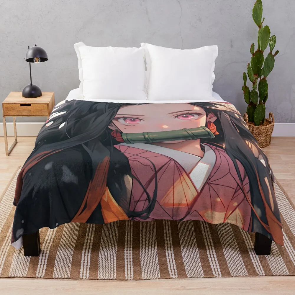 

Nezuko DS Cute Anime Girl Throw Blanket Travel Bed Moving Blankets