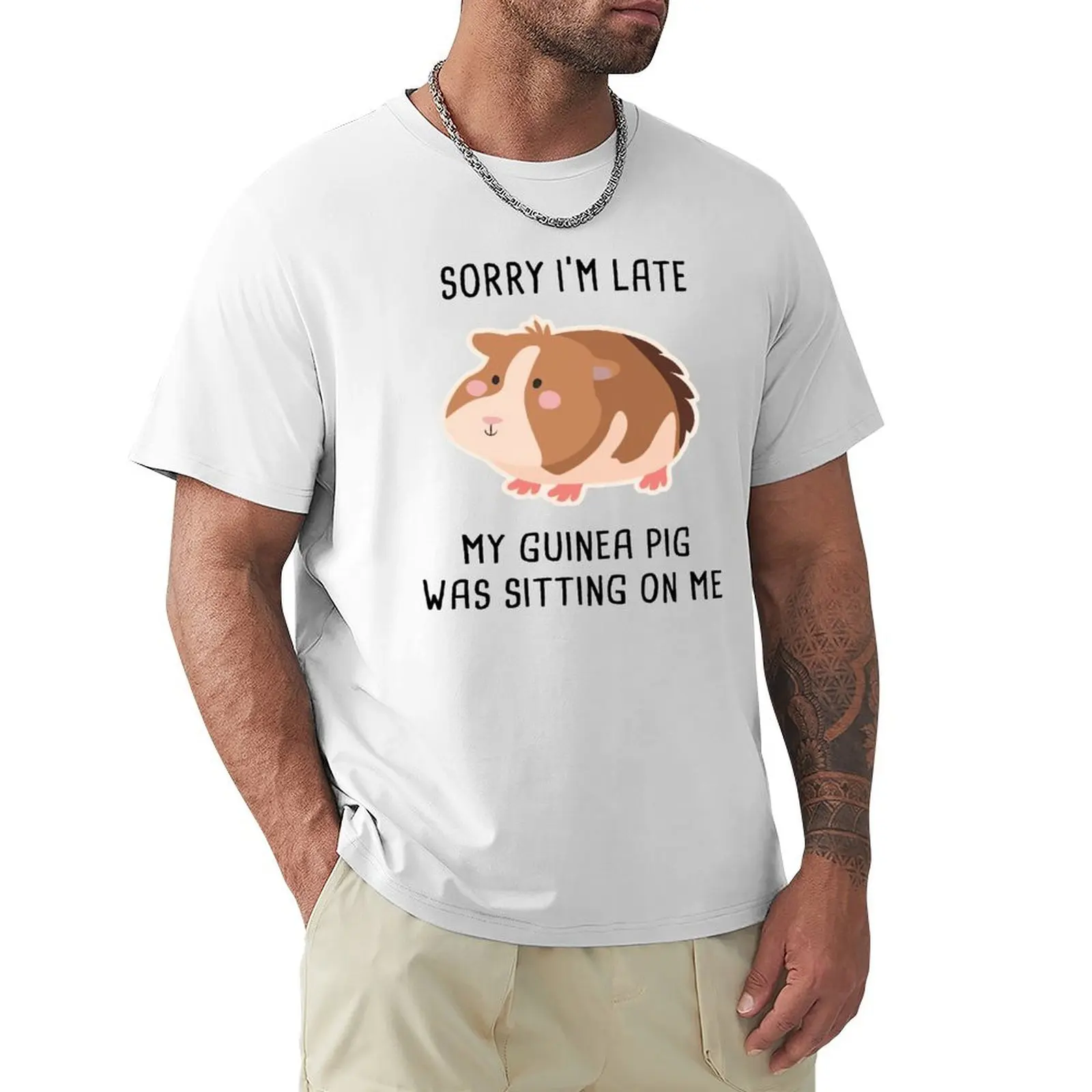 Guinea Pig Made Me Late Funny T Shirt Harajuku Short Sleeve T-shirt 100% Cotton Graphics Tshirt Tops